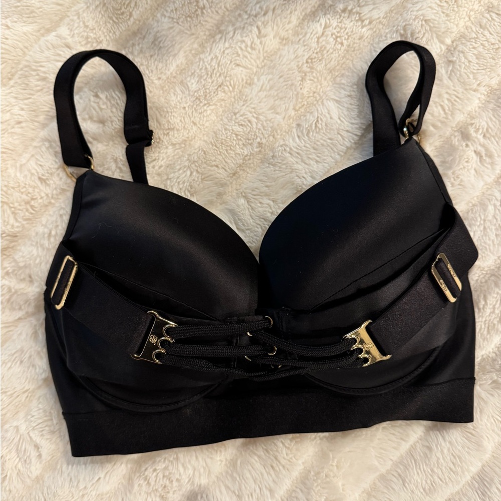 Honey Birdette Kimmy Black Bra with Gold Accents size 10E/32DDD EUC